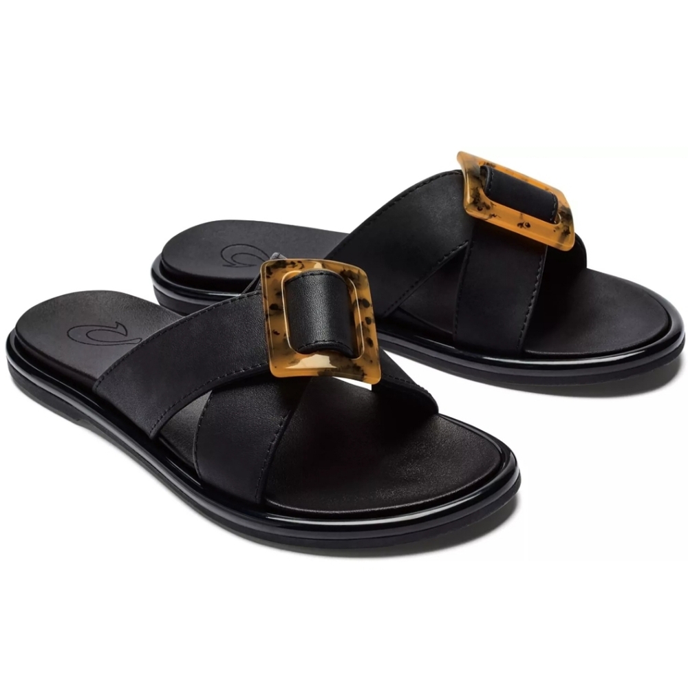 OluKai Black Sandals with Gold Buckle